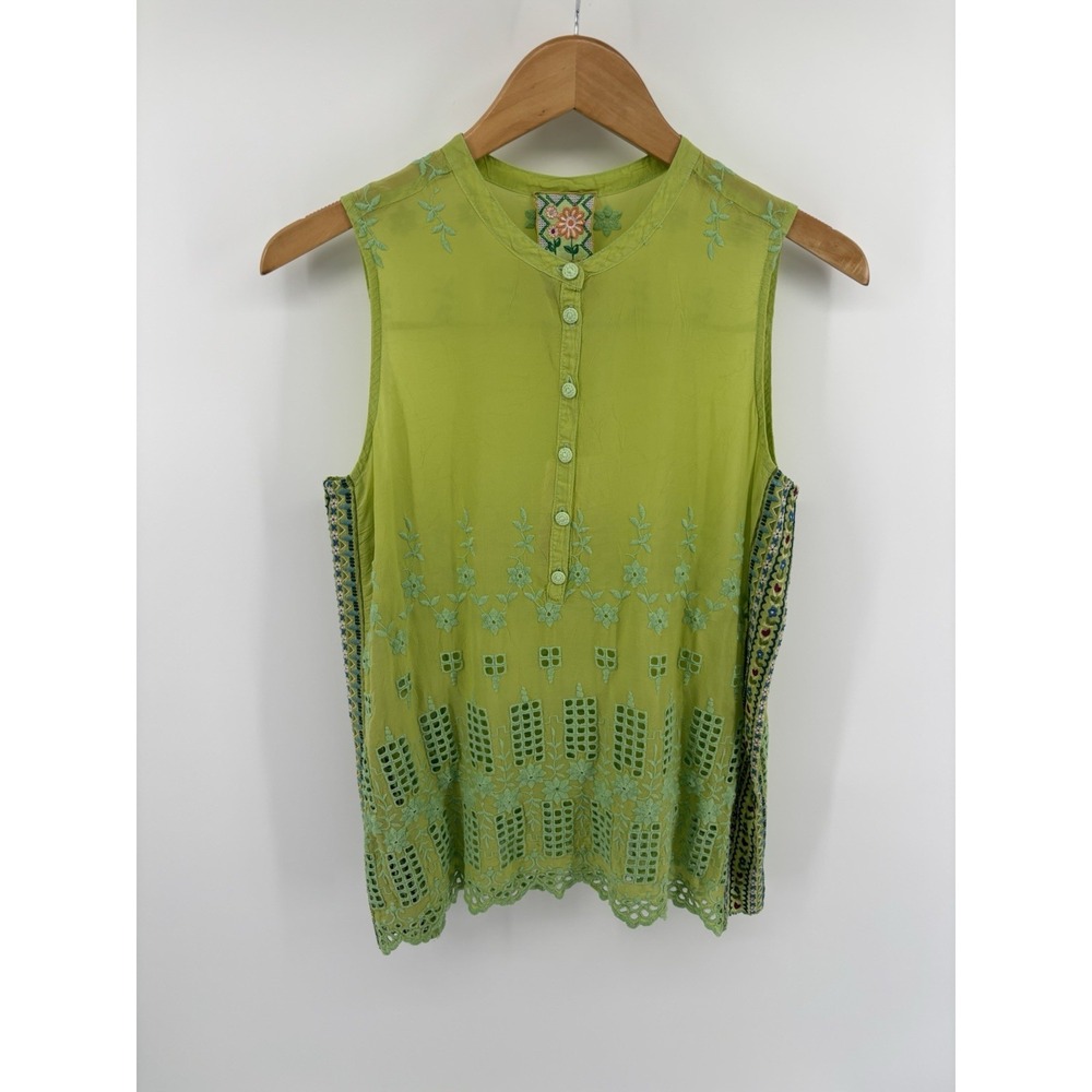 NWT Johnny Was Malin Tank Sz S Boho Embroidered Floral Tunic Semi Sheer $240